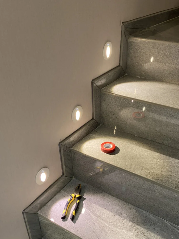 SANDIY Sensor Wall Lamp 55mm Round Step Light Motion Detect Nightlights Staircase Lighting Fixture for Balcony Porch Terrace