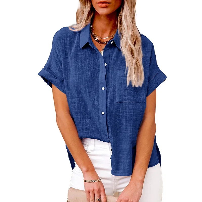 

2024 Summer Women's Cotton Blouse Linen Shirt Short Sleeve Casual Loose Shirt S-5XL Camisa Blancas Para Mujeres Blusas Feminina