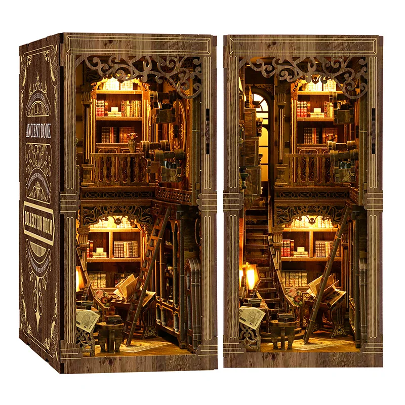 3d Diy Wooden Bookend Antique Collection Insert Book Shelf Miniature Building Kits Room Book Nook Bookshelf Friend Birthday Gift