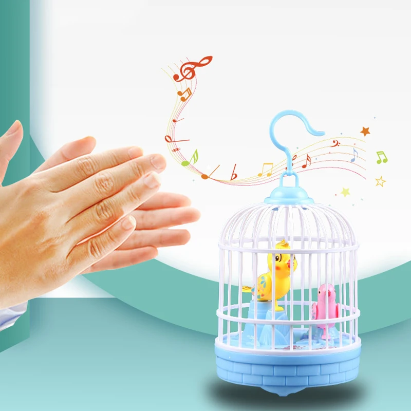 

Kids Inductive Bird Cage Pet Toy Simulation Voice-activated Bird Cage Light-emitting Bird Toys With Light Music Kids Toys Gifts