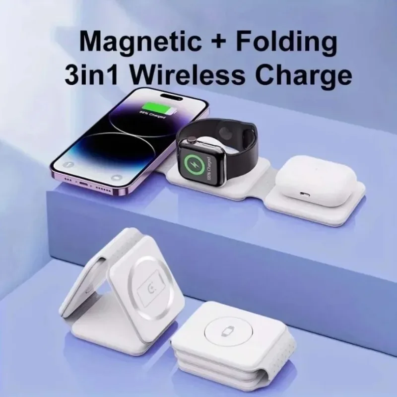 Foldable 3 In 1 Fast Charging Pad Desktop Wireless Charger For iPhone 17 16 15 14 13 Pro Max iWatch 10 9 8 7 6 AirPods Pro 2