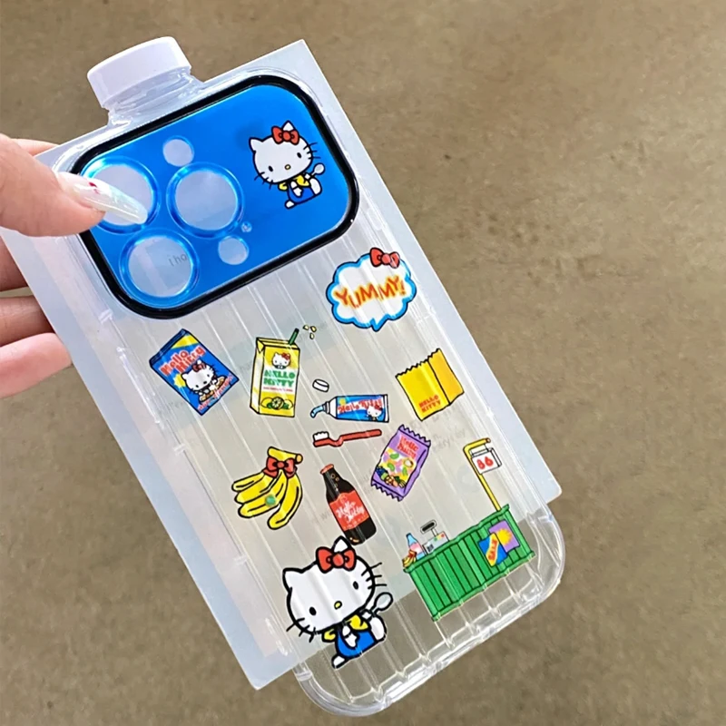 

Hello Kitty Water Bottle Snacks Iphone Case Kawaii Sanrio Cute Anime Toys New Creative Phone Case Y2K Girls Fashion Accessories