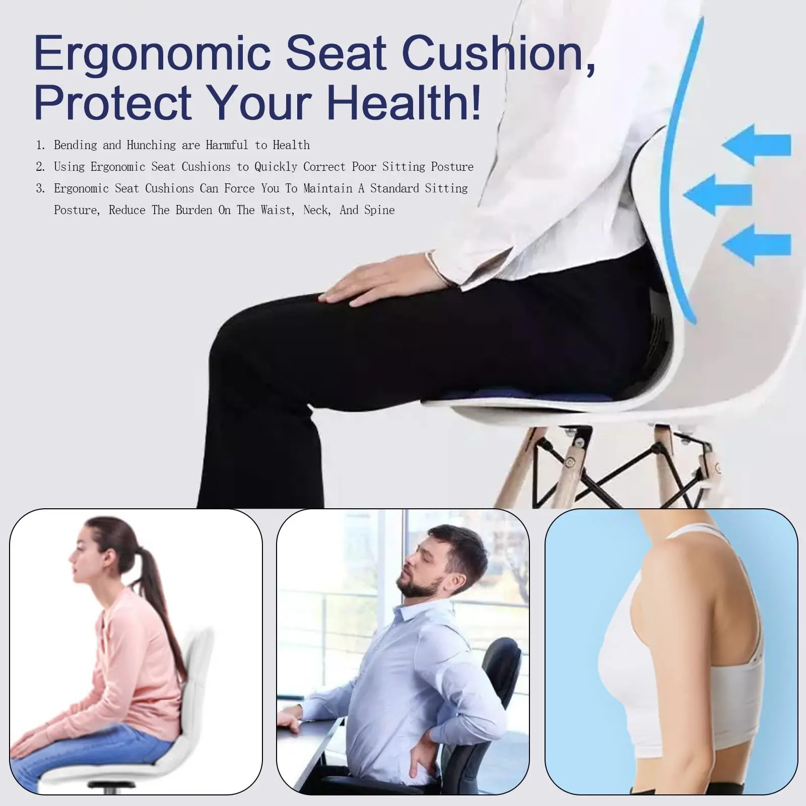 Folding Seat Cushion Sitting Posture Correction Chair Bed Cushion Back Lumbar Support for Kids Adults Office Back Pain Relief 3