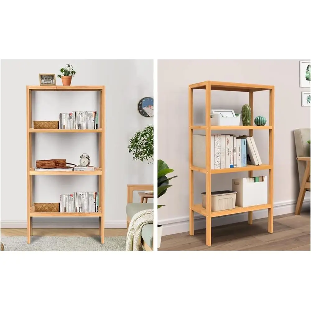 4 Tier Bamboo Storage Shelf Freestanding Bookcase Bathroom Kitchen Organizer Sturdy Moisture Resistant Space Saving Rack 6