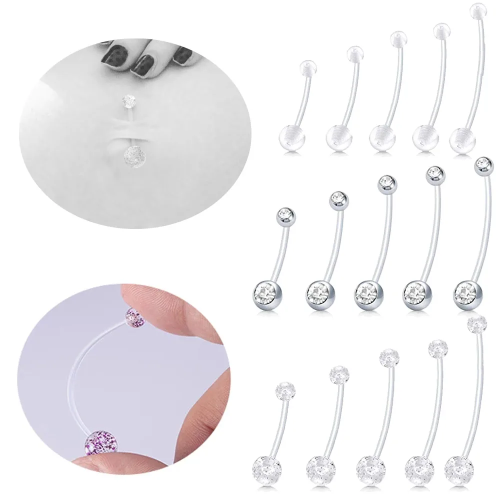 Pregnancy Belly Button Rings Long Bar Sport Maternity Flexible Bioplast Clear Navel Belly Rings Piercing Retainer for Pregnant