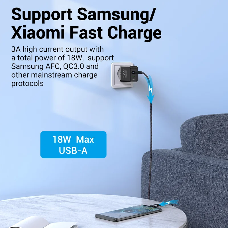 Vention 아이폰 14, 13, 11 용 USB C타입 고속 충전, QC 4.0 3.0 USB 휴대용 휴대폰 충전기, 20W PD 충전기