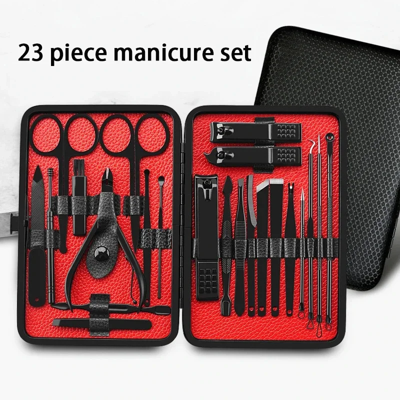 23 Piece Set Nail Clipper Set Foot Care Tool Acne Needle Nose Hair Clipper Black Nail Kit Manicure Tool