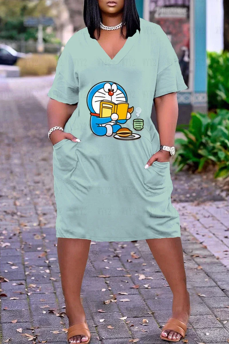 

Loose Dress Summer Outfits for Women 2023 Pocket Big Size Women's Clothing Free Shipping V-neck Boho Dresses for Woman Comfort