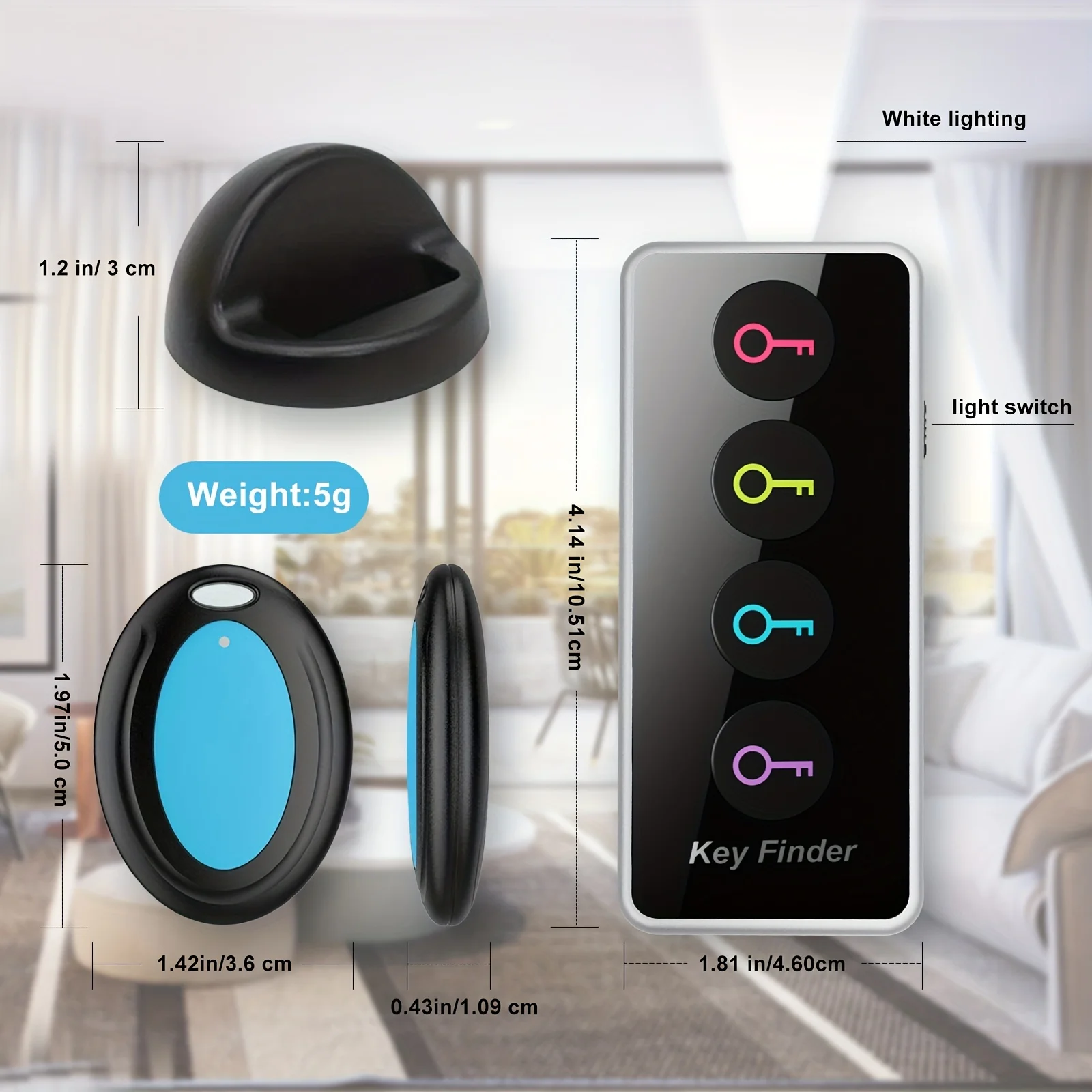Wireless Key Finder Anti-Loss Tracker-4 Receivers Remote Locator for Car Keys/Phones/Wallets/Remotes-Easy to Use for Seniors