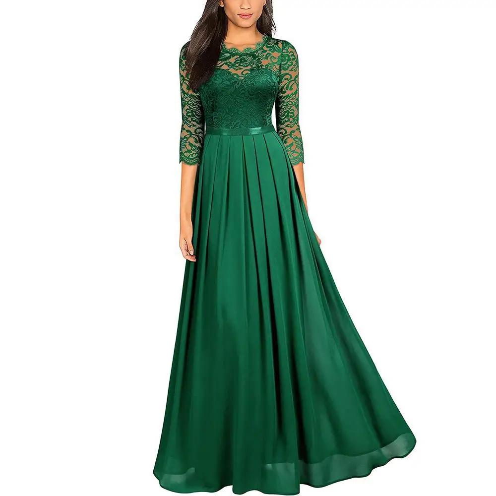 

Illussion Mother of the Bride Dresses Vintage Scoop Neck 3/4 Sleeves Fomal Gown Chiffon Lace Godmother Evening Gowns For Wedding