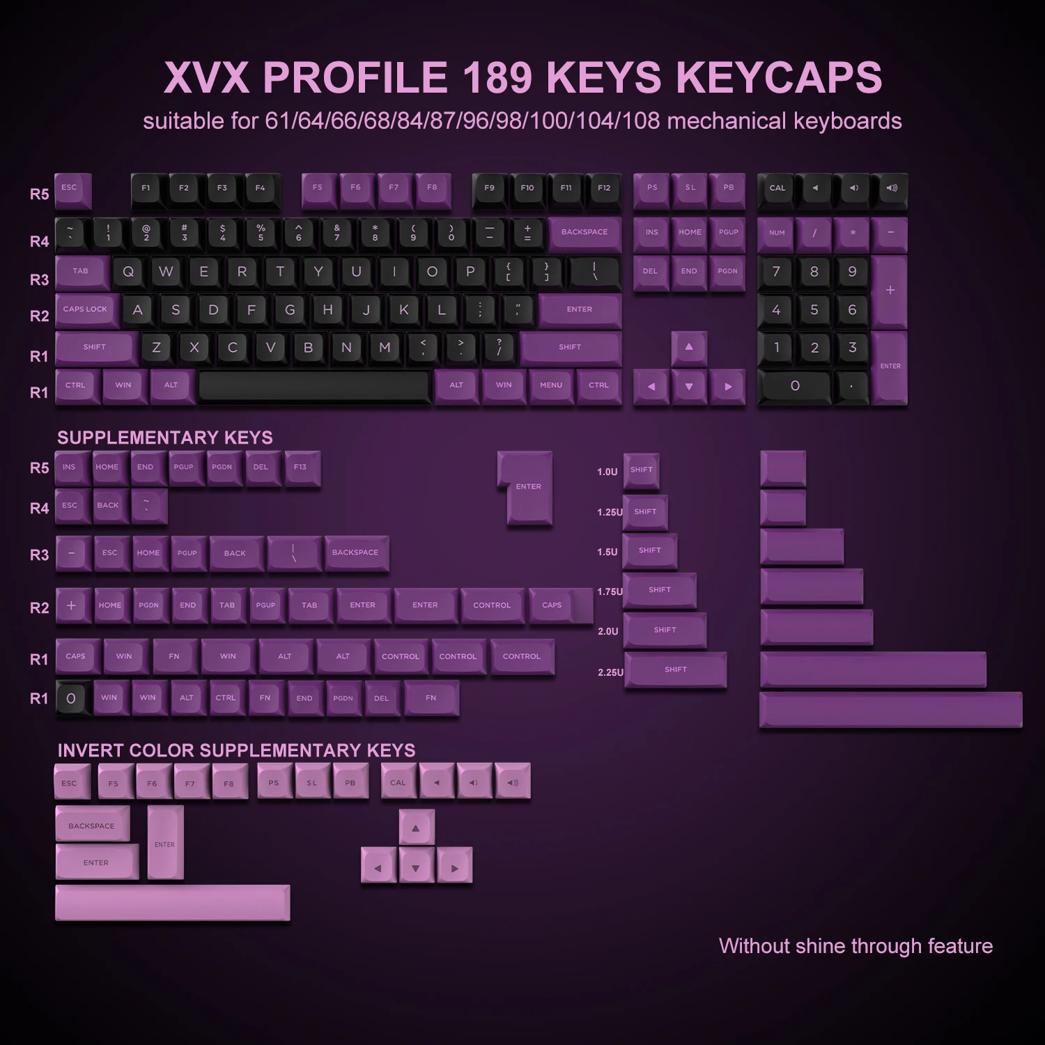 Double-shot Pbt Keycap Preto Roxo Xvx Profile Kit Mulheres Gk61 Anne Pro 75 Teclado Gamer 100 Mecânico Chave 189 - Imagem 3