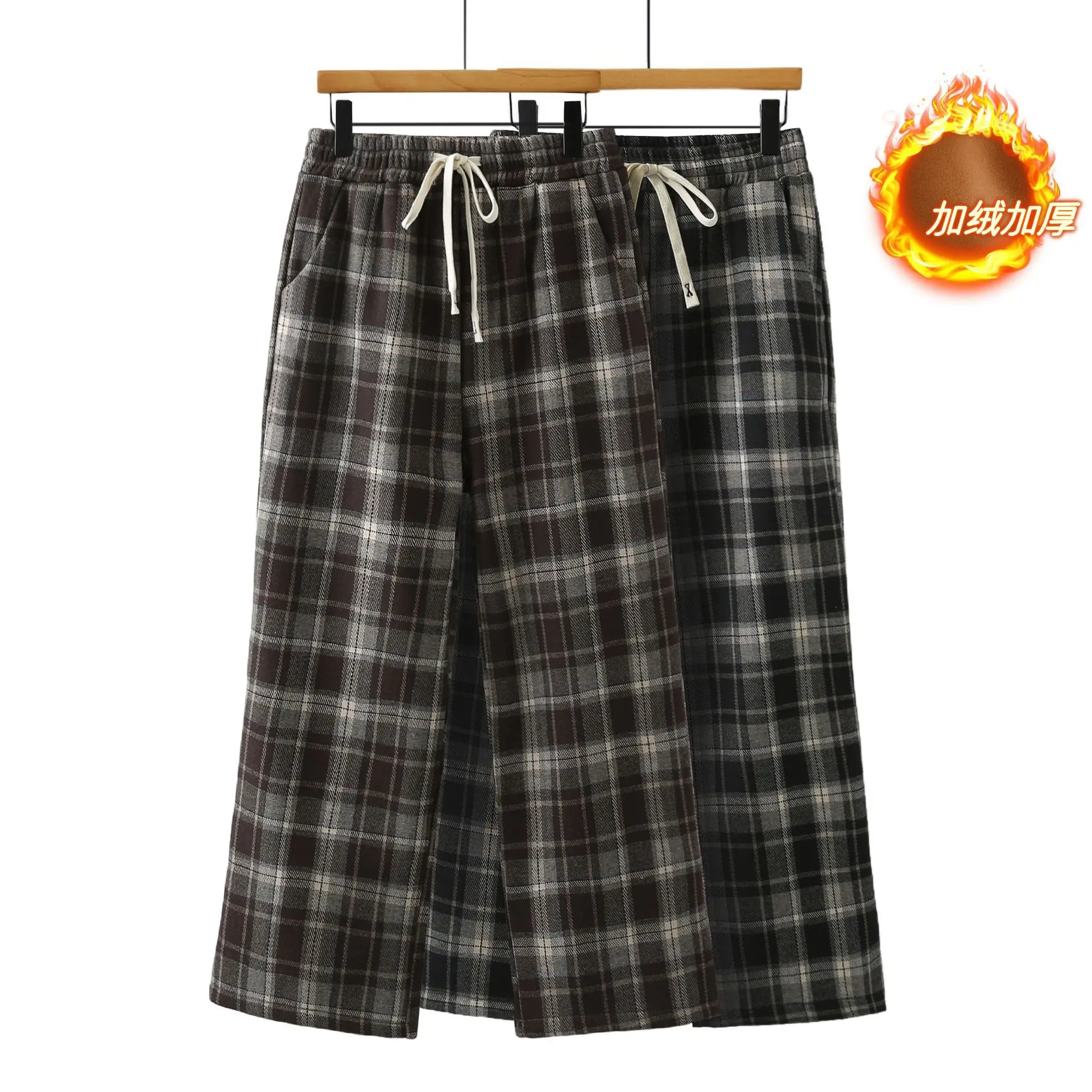 XXXXL Fashion Plus Size Women's Straight Leg Pants 2025 Winter New Classic Tweed Plaid Casual Fleece Woolen Trousers 8599