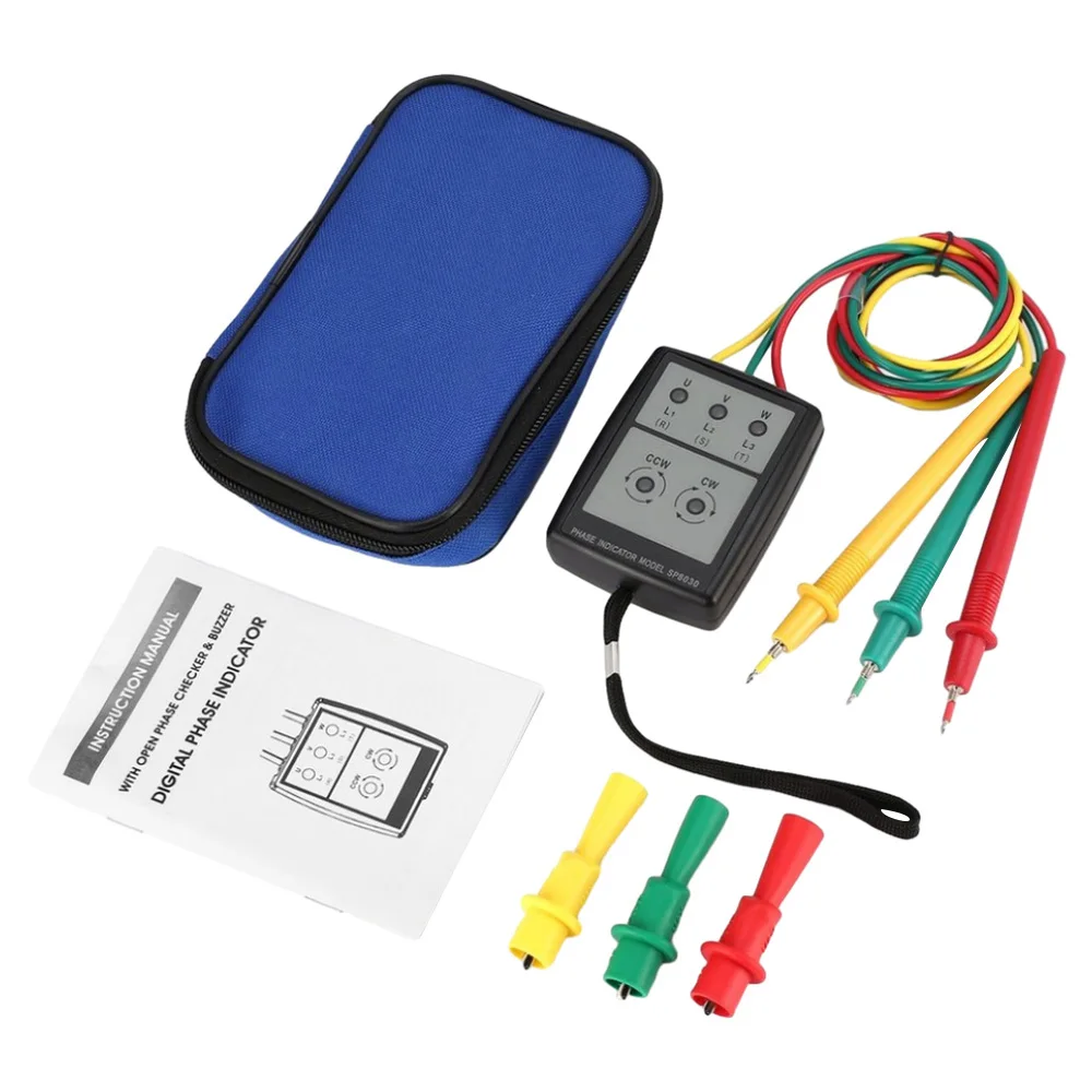 SM852B 3 Phase Rotation Tester Digital Phase Indicator Detector LED Buzzer Phase Sequence Meter 60V~600V AC Voltage Tester 6