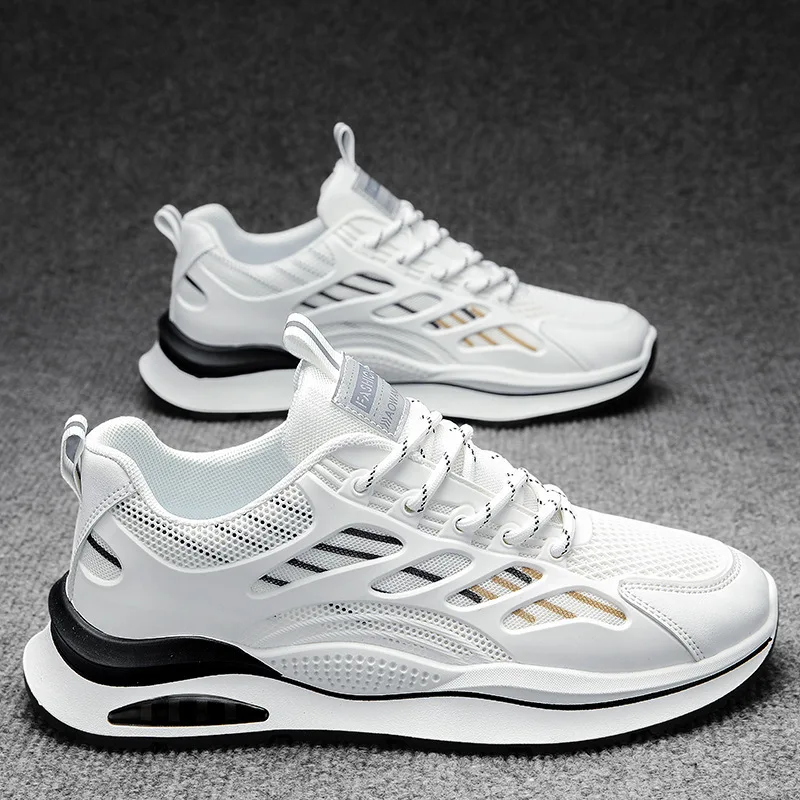 2024 new men's sports vulcanized shoes breathable mesh fashion running high quality outdoor casual white shoes