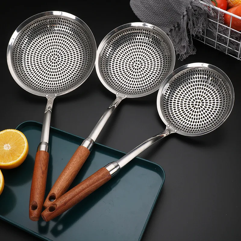 Description Picture 6 of item304 Stainless Steel Large Colander Skimmer Food Cooking Filter Pasta Tools Kitchen Strainer Flour Sieve Kitchenware Accessories