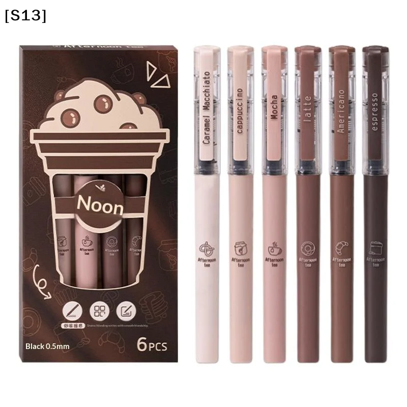 6Pcs 안티 스머징 소프트 펜 커피 테마 액체 속건성 젤 펜, 메모 작성, 페인팅 및 사무용품에 적합[Q]