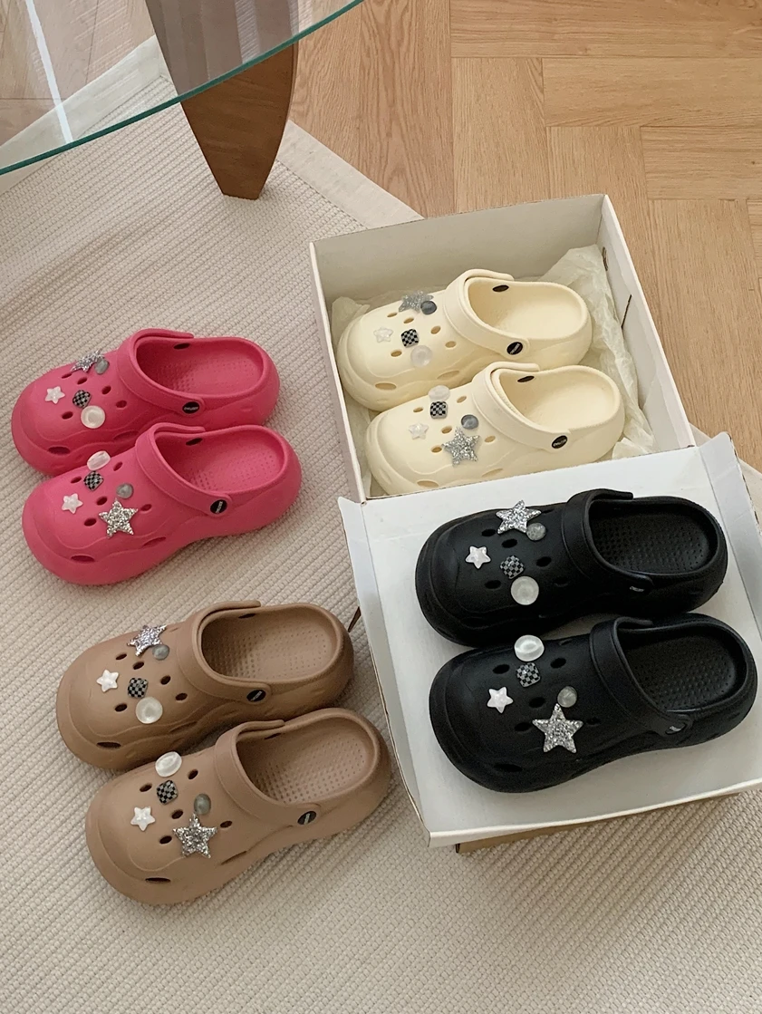 Women Garden Shoes Outdoor Beach Sandals Star Hole Shoes For Women's Slippers Summer EVA Thick Soled Sandals Cover Toe Slippers