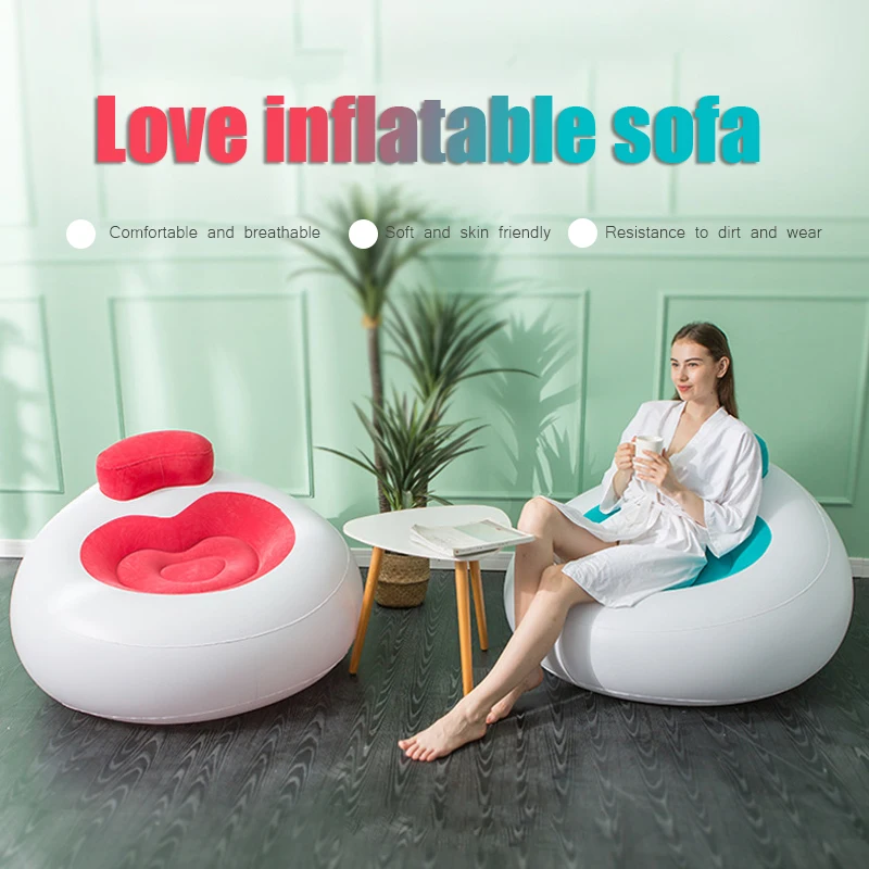 Inflatable Flocking Lazy Sofa Love Shaped Lightweight Casual Single Chair Outdoor Sofa Bed Living Room Decoration