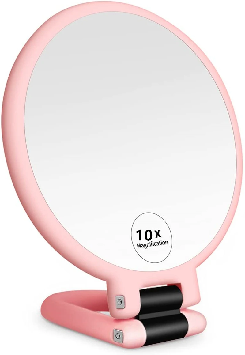 2/5/10x Magnifying Handheld Mirror ,Travel Folding Hand Held Mirror,Double Sided Pedestal Makeup Mirror with 1/10x Magnification bathroom mirror with tweezers detachable suction cup 30x magnifying hand held magnifying makeup mirror bathroom supplies