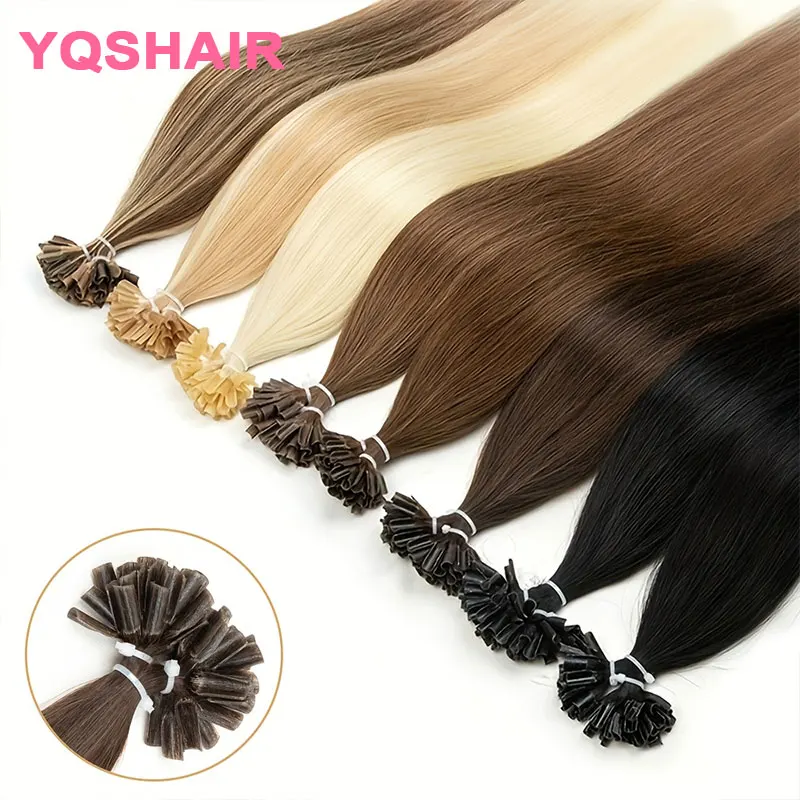 스트레이트 네일 팁 헤어 익스텐션 여성용 인모 50가닥 U팁 인모 퓨전 헤어 내추럴 옴브레 케라틴 캡슐 인모