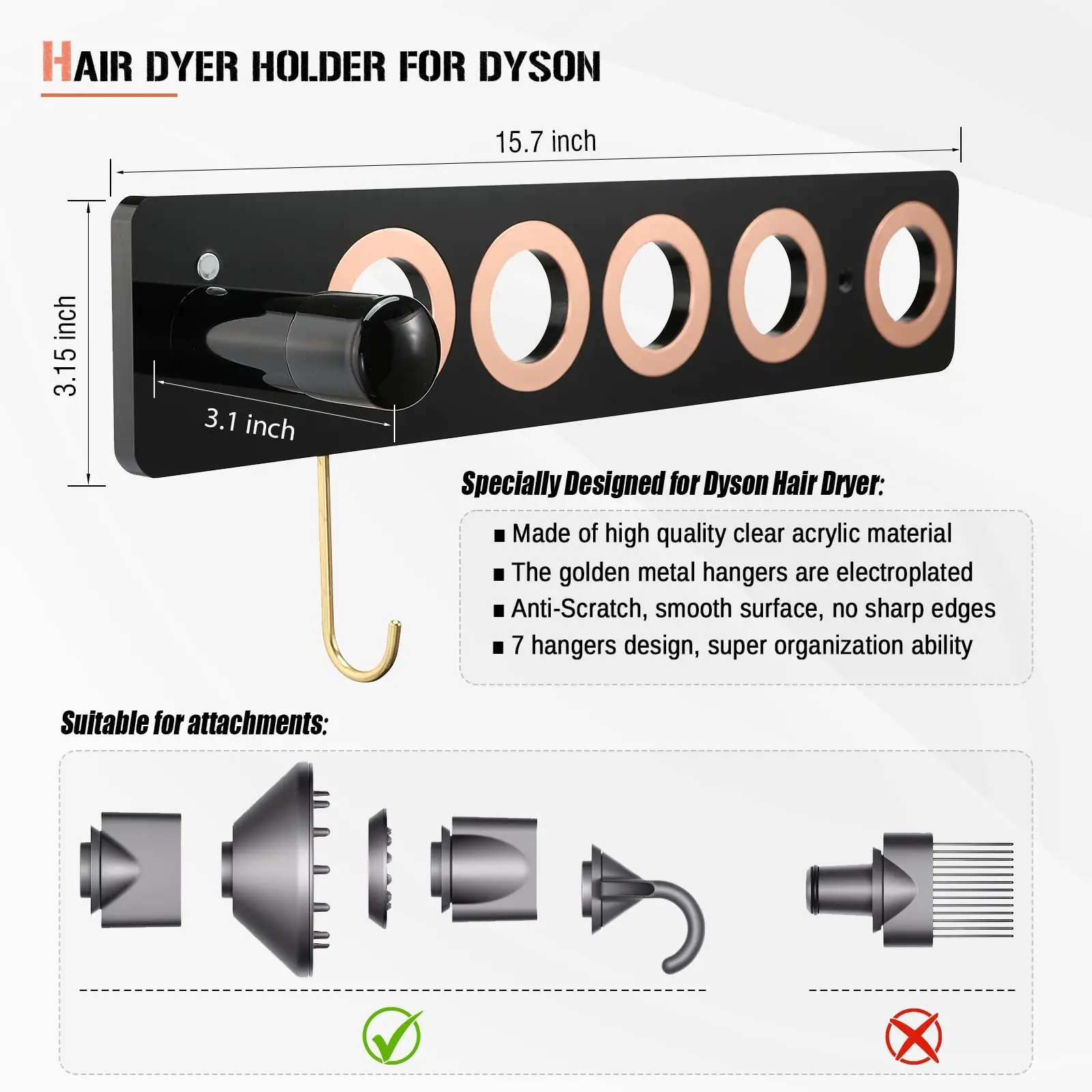 Suitable For Dyson hair dryer bracket, punching free hanging rack, bathroom wall mounted storage rack, hair dryer storage rack 2