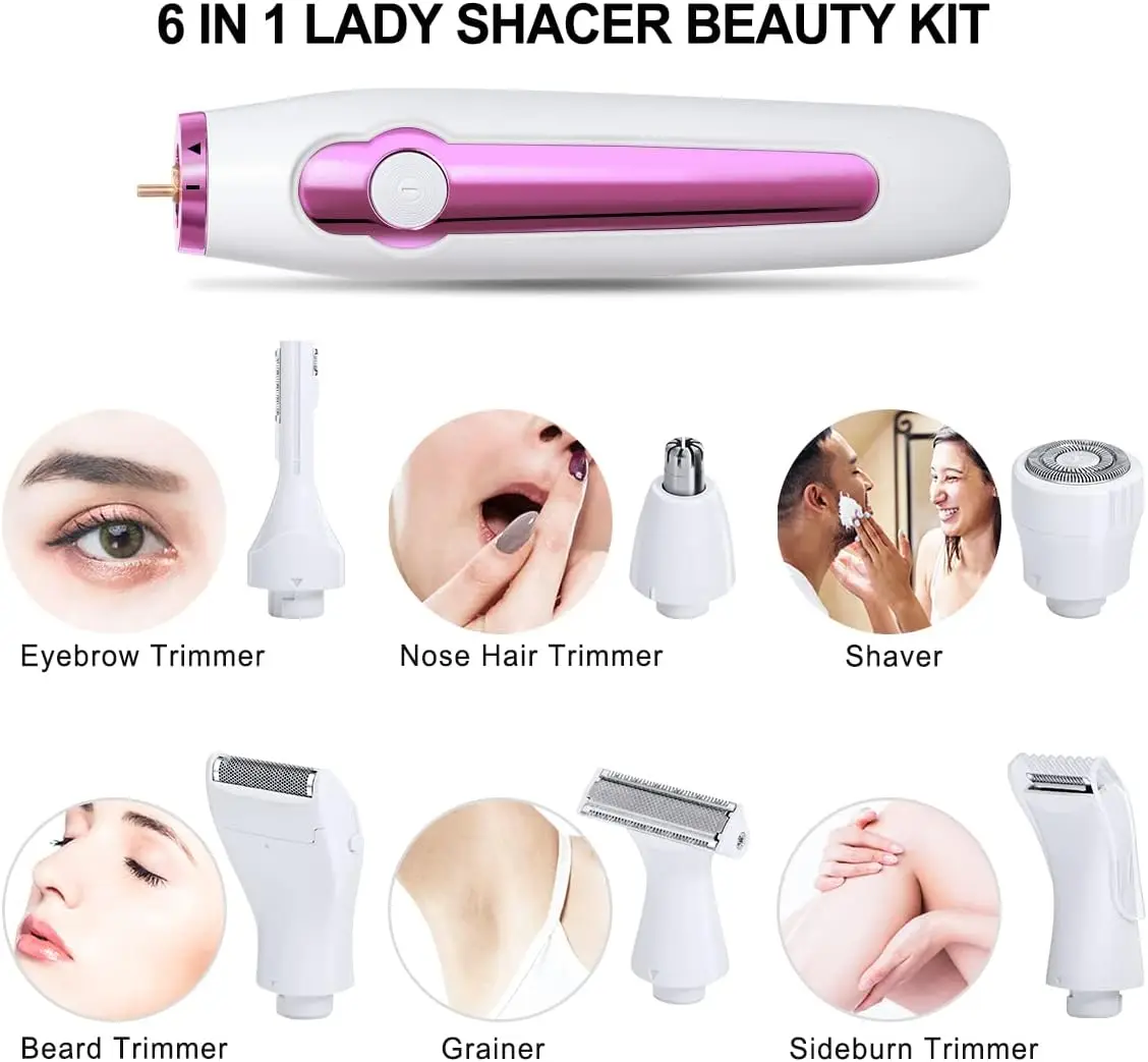 6 In 1 Electric Epilator Hair Shaver Trimmer Painless Cordless Razor For Eyebrow Bikini Leg Underarm Facial Hair Removal Clipper 4
