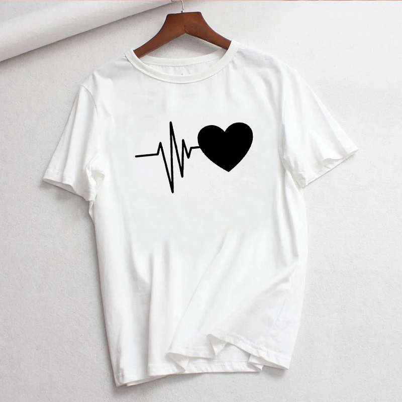 Heart Print Casual T Shirt For Women