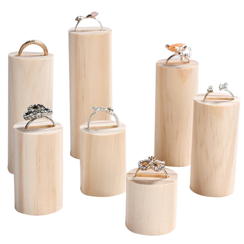 

7 Pcs Wooden Ring Jewelry Display Rack Organizer Stand Cone Shape Holder Ring Display Stand Rack Showcase