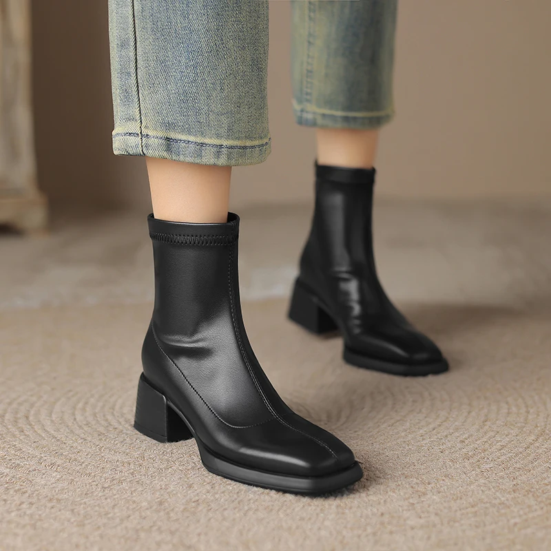Kcenid Fashion Modern Boots 2024 Autumn Winter Square Toe Zipper Casual Office Shoes Woman Ankle Boots Thick High Heels Shoes