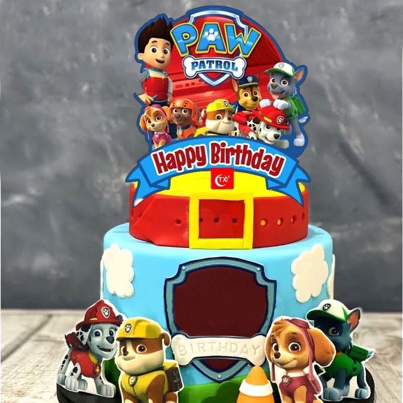 Paw Patrol Cartoon Cake Decoration Set Kids Birthday Party Plugin Forniture Kids Anime Figures Kawaii Cup Cake Cards