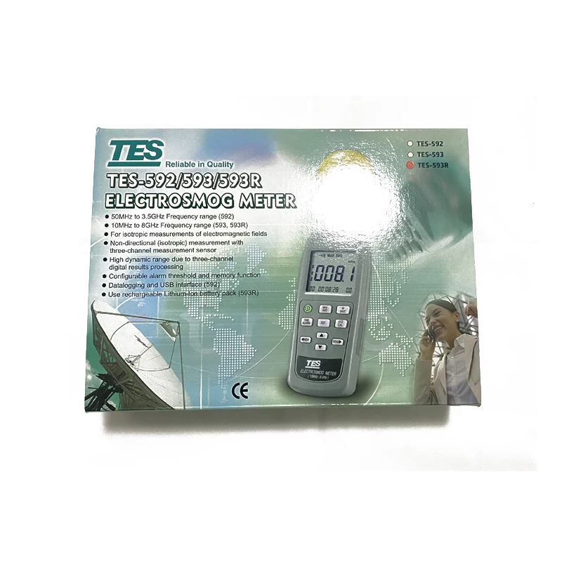 100% Original New TES-593 EMF Meter Triaxial Data Logger The Electromagnetic Radiation Detector + ping radiation detector,emf meter tester