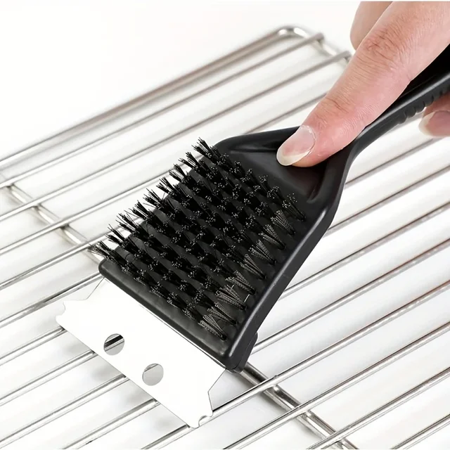 Brosse de nettoyage de gril robuste, poils en acier avec poignée en plastique pour le nettoyage en profondeur du barbecue, accessoires portables 1 pièce 2