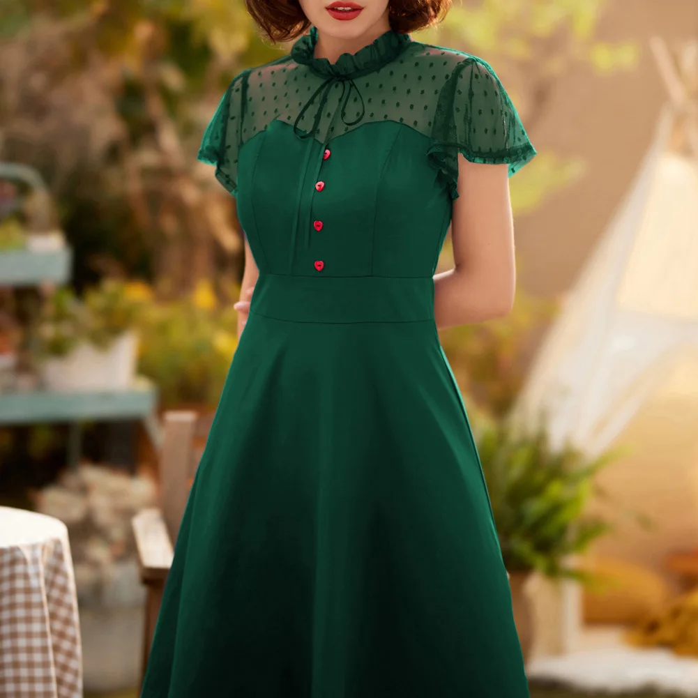 1950s Vintage Dresses | Vintage Dress Swing | Stand Collar Dress