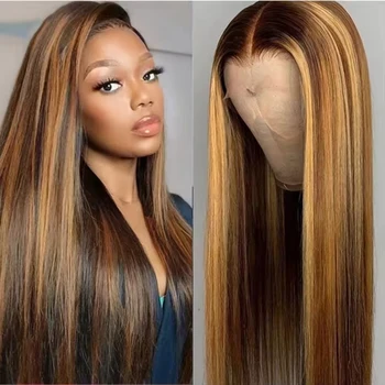 P427 Highlight Bone Straight Human Hair Wig Brazilian Pre Plucked 200% Density 42 Inch 13x4 13x6 HD Lace Frontal Wigs For Women 1