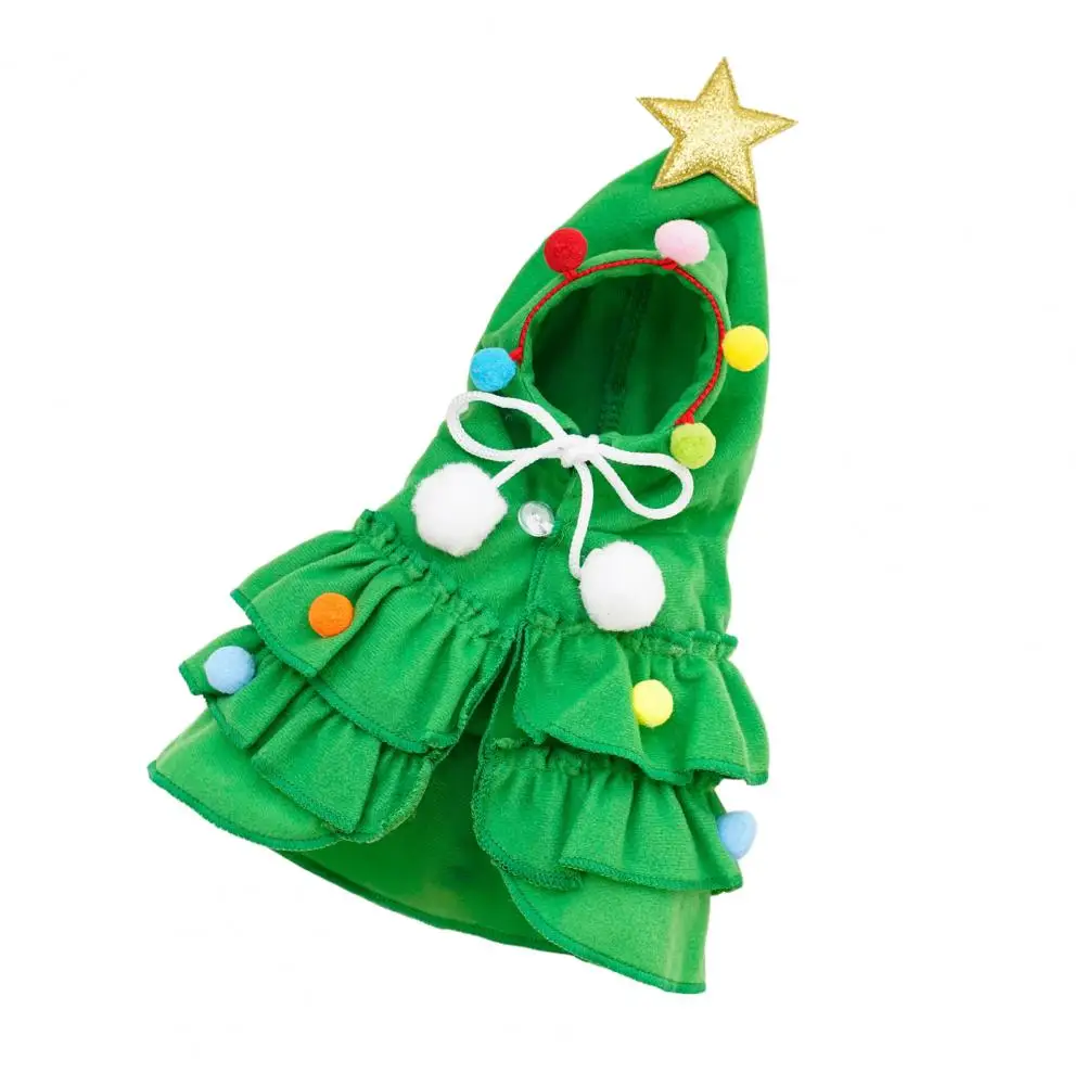 Pet Christmas Outfit Holiday Pet Clothes Festive Christmas Outfits Red/green Cloak with Star Pom Poms Xmas Tree Elf for Cats