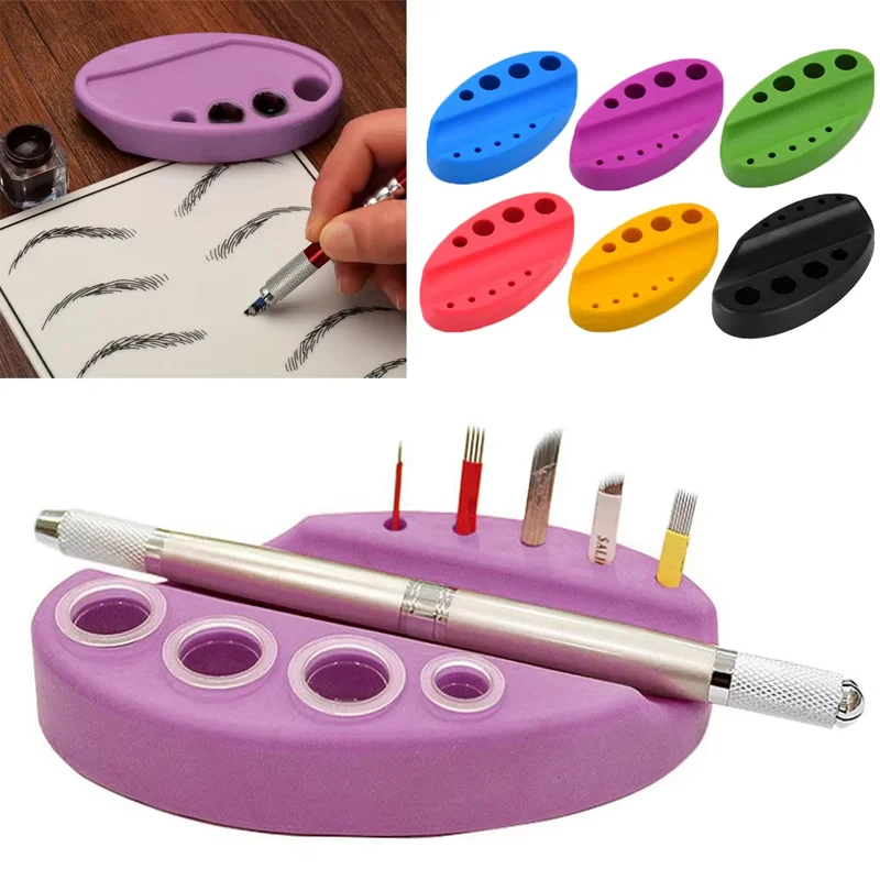 Oval Silicone Porta Cosmeticos Holder Stand For Microblading Pigment Ink Cup Machine Permanent Makeup Tattoo Accessories Supplie 2