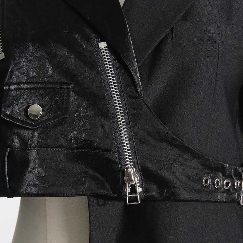 Streetwear Woman Black Irregular Suit Jacket 2024 Spring New Motorcycle Women's Zipper Tight Waist Thin Blazer Coats Ropa Mujer