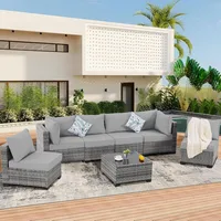 Outdoor Patio Furniture Set,Wicker Sectional Sofa Set Rattan Modular Patio Conversation Sets with Cushions Couch Set&Table 2