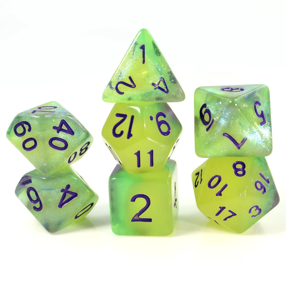 7pcs Purple Green Yellow Plus Glow-in-the-dark Dice Set Game Accessories Board Game Supplies acrylic dice game dice dice set