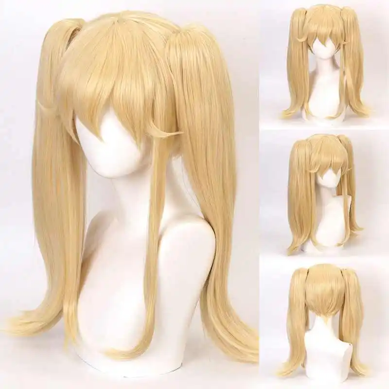 

Anime Kakegurui Mary Saotome Meari Cosplay Wig Blonde Clip Ponytails Heat Resistant Synthetic Hair Wigs + Wig Cap