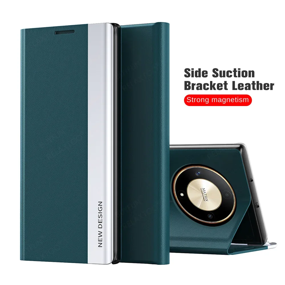 For Honor Magic6 Lite Premium Magnetic Leather Flip Case with Plating and Stand