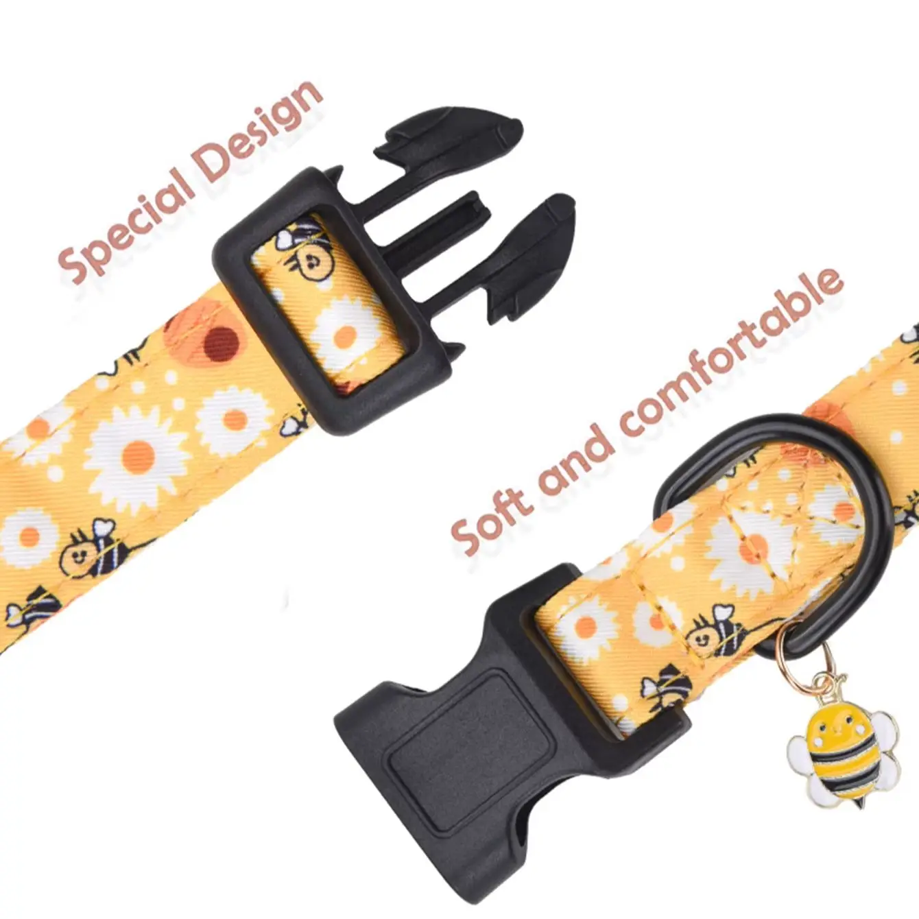 Pet Dog Collar Bee and Dinosaur Printing with Metal Pendant for Dogs Puppy cats dog collar pet collar