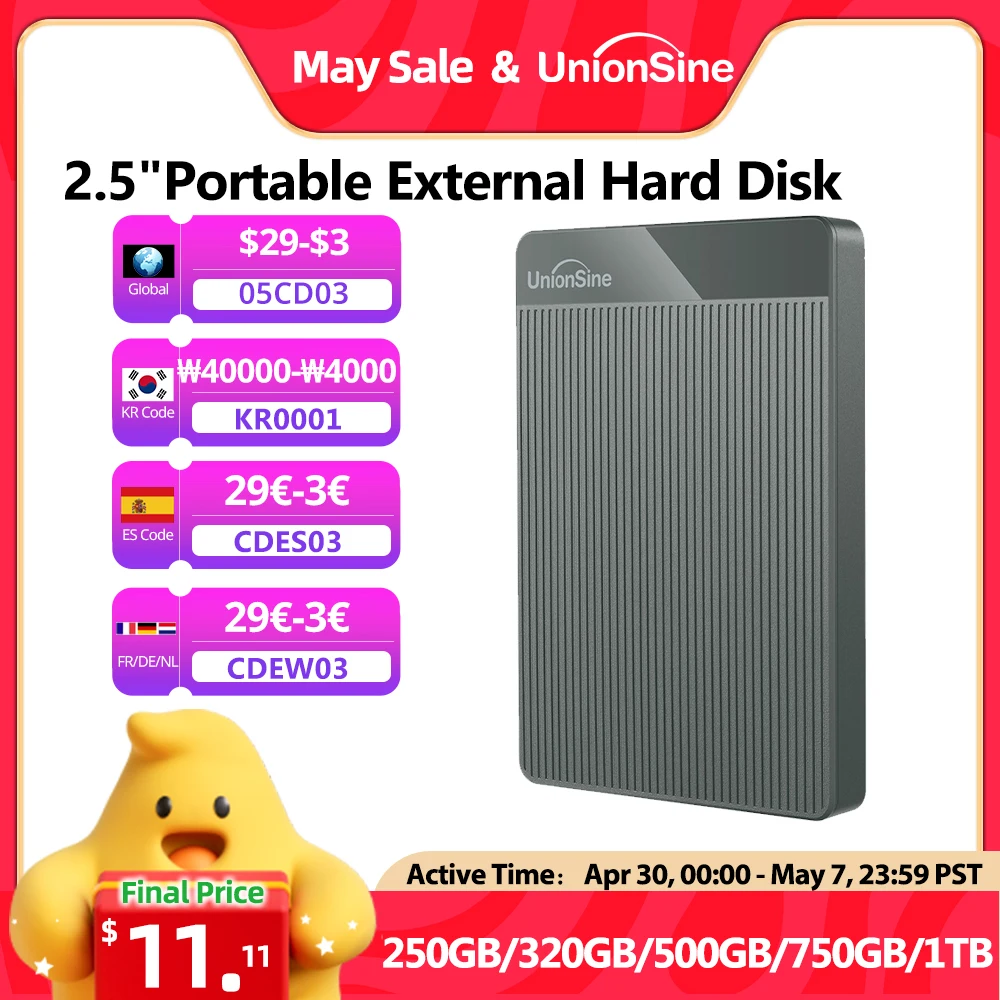 

Unionsine 2.5" External Hard Drive USB3.0 500gb/1tb/2tb Portable HDD Storage Compatible for PC, Mac, Desktop, Laptop, MacBook
