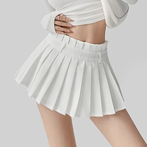 DEEPTOWN Pleated Skirt Shorts Women Korean Fashhion Sexy High Waist White Black A-line Gyaru Tennis Extreme Mini Skirt School [fila]fila tennis shorts