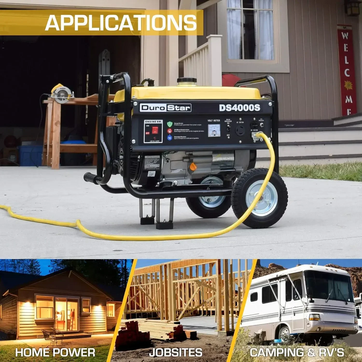 New DS4000S Portable Generator,Plenty of Power – With 4,000 peak watts and 3,300 running watts Yellow/Black  | USA | NEW