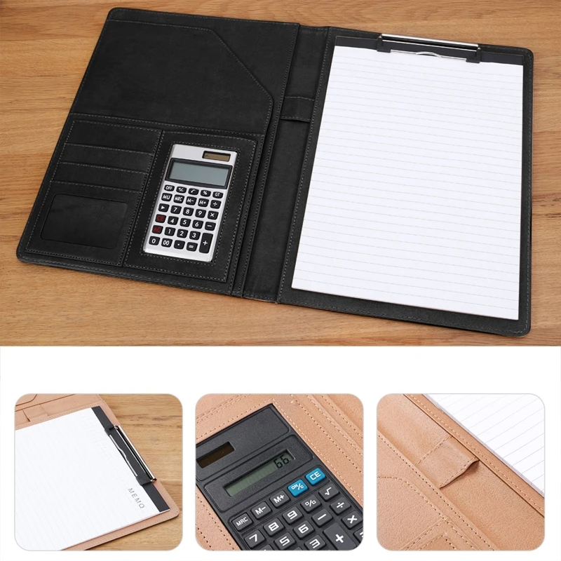 Leather Conference File Folder Document Manager With Calculator