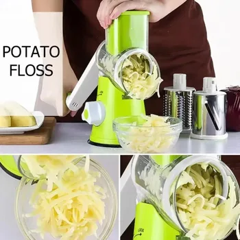 Manual Slicer Cutter 3-in-1 Vegetable Fruits Rotation Chopper with 3 Sharp Drums Kitchen Accessories Practical Grater Spiralizer 2