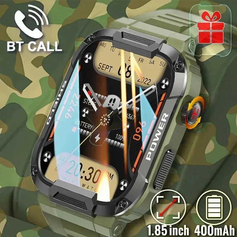 

For Android IOS Rugged Military Smart Watch Men 1.85'' AI Voice Bluetooth Call Smartwatch Ip68 Waterproof Ftiness Watches 2024