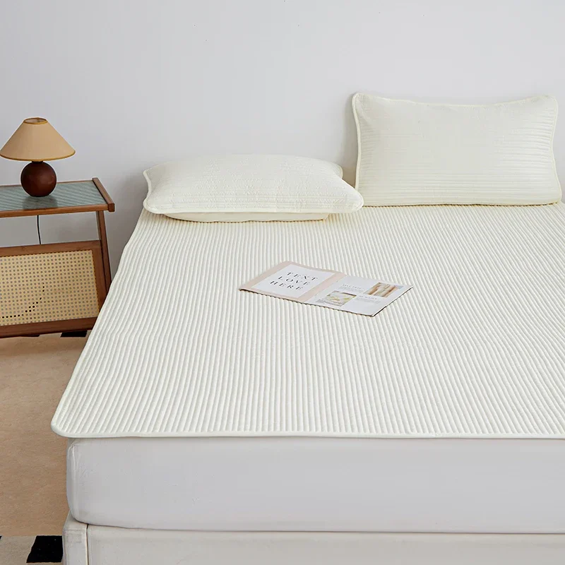 3PC quilted solid color patterned mattress cover Bedroom dormitory washable machine washable (pillowcase included)