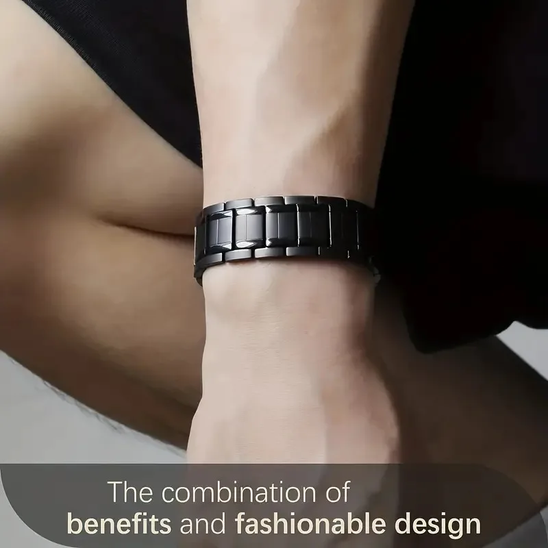 Stainless Steel Bracelet 3X Strength Magnetic Stainless Steel Bracelet For Men Black Wristband Bracelets For Anniversary 3500 Gauss Magnets Father Gift
